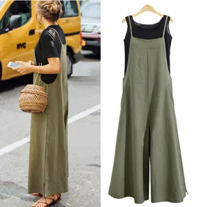 Comfortable casual summer cotton jumpsuit set with loose wide-leg pants and black t-shirt