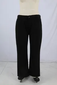 Detailed front view of high-waisted black straight-leg denim jeans on a mannequin