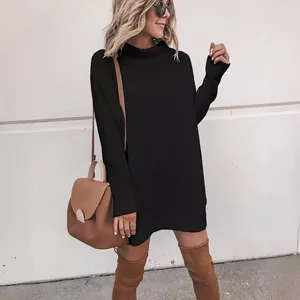 Elegant black turtleneck long sleeve sweater dress perfect for autumn and winter fashion style