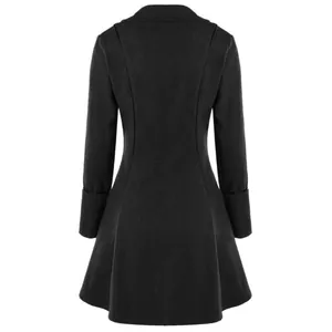 Slim fit black medieval style long sleeve coat for women with flared back detail