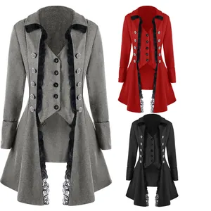 Medieval Victorian women's long sleeve tailcoat with asymmetrical hem and ruffles