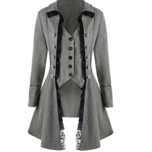 Medieval steampunk style long sleeve triple-breasted jacket for women with irregular hem