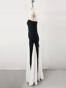 Detailed side view of a French mesh patchwork bandage dress for elegant banquets