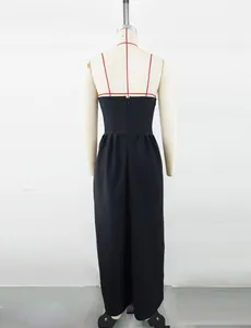 Back view of elegant black strapless evening gown on a professional dress form
