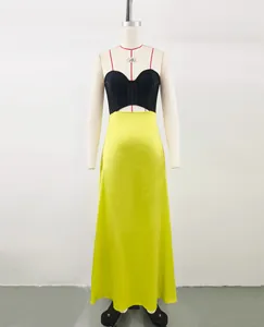 French style color-block corset maxi dress with satin skirt on mannequin display