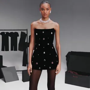 Women's Boned Bodycon A-Line Bandage Dress With Handmade Colorful Glass Rhinestone Party Mini Prom Dress