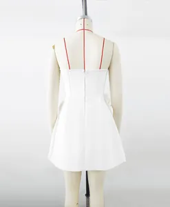 Elegant white strapless bandage mini dress with back zipper detail and floral accents
