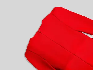Macro view showing the high-quality concealed back zipper of this elegant red bandage dress