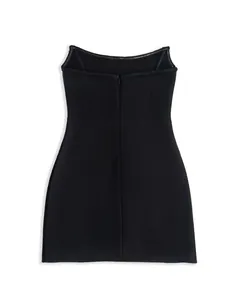 Back view detail of a black bandage mini dress with hidden zipper