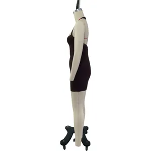 Side view of a sexy brown bodycon bandage mini dress shown on a white mannequin