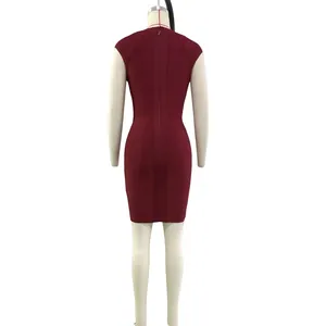 Elegant wine red sleeveless bodycon bandage evening dress with back zipper detail