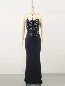 Elegant black bandage dress with white pearl beads and a mermaid tail hem