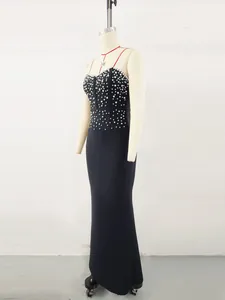 Elegant black bandage mermaid evening dress with sophisticated pearl bead embellishments