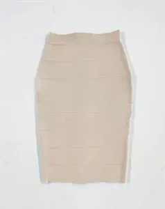 High-elasticity beige bandage midi skirt with tight-fitting bodycon design for women