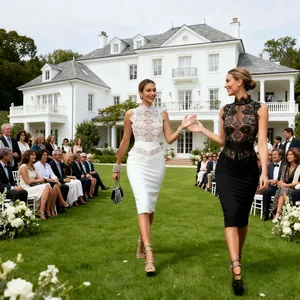 Elegant white and black lace bandage bodycon dresses for high-end social events.