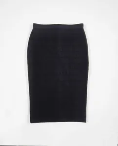 Elegant high-waisted black bodycon pencil skirt with elastic bandage texture for women