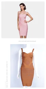 Elegant sleeveless bandage bodycon dress in pink and brown with a cross-wrap design.