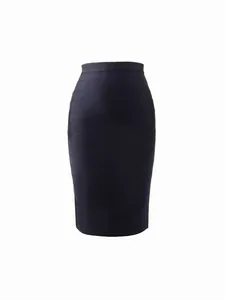 Elegant high-waist bodycon bandage skirt in navy blue with horizontal ribbed texture