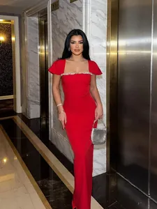 French Rhinestone Bandage Dress Elegant Square Neck Sleeveless Floor Length Evening Gown Christmas Party Bodycon Dress
