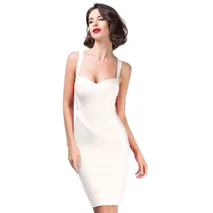 Elegant white bodycon bandage dress showing the detailed fabric texture and slimming fit