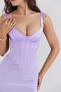 Sexy lavender V-neck corset dress with mermaid hem for evening parties and galas
