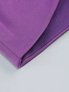 Detailed close-up showing the high-quality purple two-tone fabric texture for an elegant dress