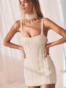 Dames Sexy Parel Bodycon Slip Dress Rugloos High End Avondfeest Mini Jurk Elegant Clubwear Bruiloft Gast Jurk Wit