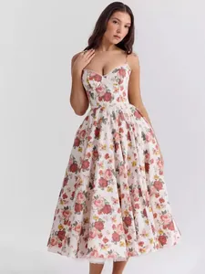 Women Sexy Spaghetti Strap Satin Corset Dress Stiff Mesh Swing Large Hem Maxi Dress Formal Evening Party Banquet Gown