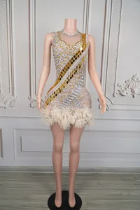 Glittering rhinestone and mirror tassel mini dress for stage performance and party