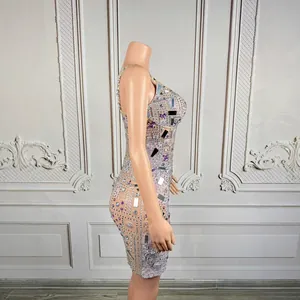 Sparkly rhinestone birthday performance dress with crystal mirror glass embellishments