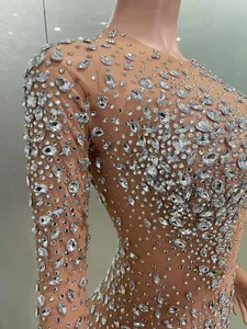Dettaglio ravvicinato degli strass scintillanti su un vestito da scena in rete trasparente
