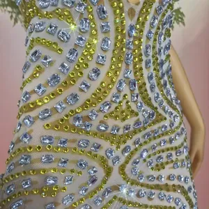Elegant rhinestone mesh party dress with silver and gold crystals