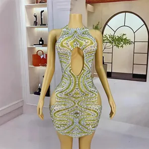 Sexy sparkly rhinestone mesh cutout mini dress for birthday parties and events