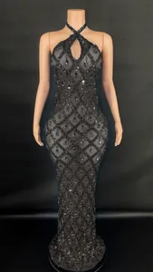 Glamorous halter neck floor-length dress with sparkling crystal teardrop embellishments