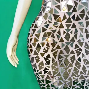 Sexy white bodycon dress with silver triangular mirror sequins for evening parties and stage