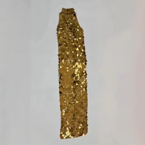 Elegant golden long dress with unique 3D geometric metallic sequins for party wear