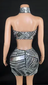 Detailed view of the sparkling silver rhinestone embellishments on the two-piece set