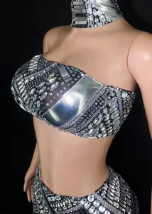 Macro view showing the intricate silver rhinestones and mirror sequins on a tube top