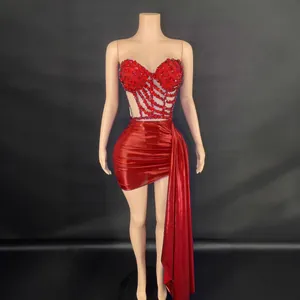 Mujeres Sexy Strass Bandeau Crop Top Y Minifalda Plisada Parte Superior E Inferior Ajustado Poliéster Lustre Metálico Fiesta Club