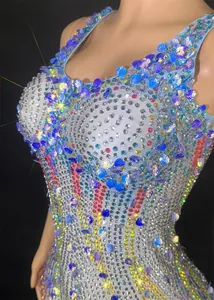Close-up of Taylor Swift style performance bodysuit with shell sequins and rhinestones