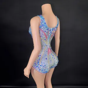 Glamorous sparkling rhinestone performance bodysuit for stage concerts and nightclub shows