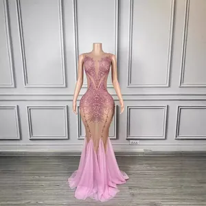 Women Deep V Fishtail Slim Sequin Rhinestone Long Dress Stage Performance Drag Queen Red Carpet Gown With Cape