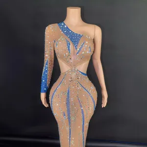 Sexy One-Shoulder-Maxikleid mit Strasssteinen und Ausschnitten für Partys und Events