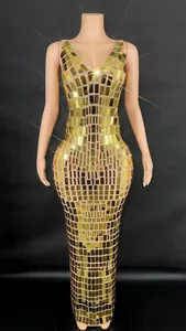 Elegant gold sequined bodycon evening gown for parties, slim fit floor length party dress.