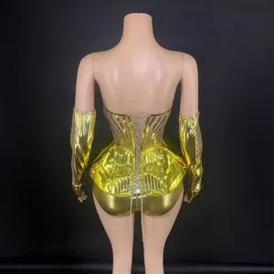 Tenue de scène dorée à effet miroir avec manches métalliques pour soirée