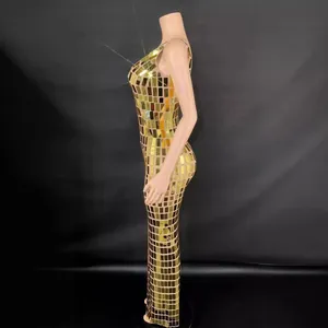 Stunning gold mirror mosaic sequin evening gown for luxury parties and gala events
