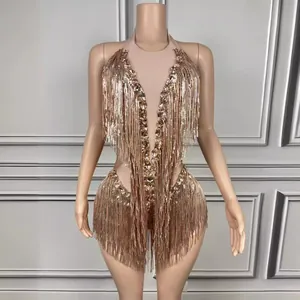 Damen Sexy Neckholder Rückenfrei Einteiler Polyester Eingelegt Strass Künstliche Perle Eng Mini Jumpsuit Für Bühne Party
