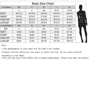Body size chart for women's V-neck bandage evening party dress in inches and cm