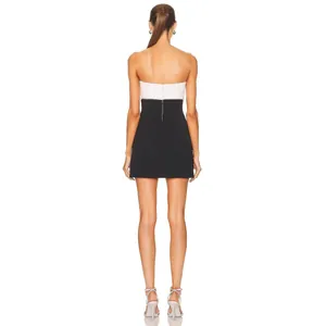 Elegant black and white strapless bandage dress for evening parties and cocktail events