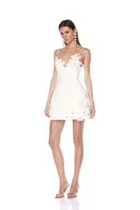 Robe courte bandage blanche élégante avec appliques florales 3D pour soirées